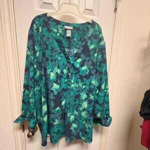 Catherines Green multi color Plus Size 4X 26/28W  Tunic Blouse